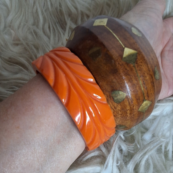 Vintage Orange and Brown Bangle Set - Picture 2 of 7